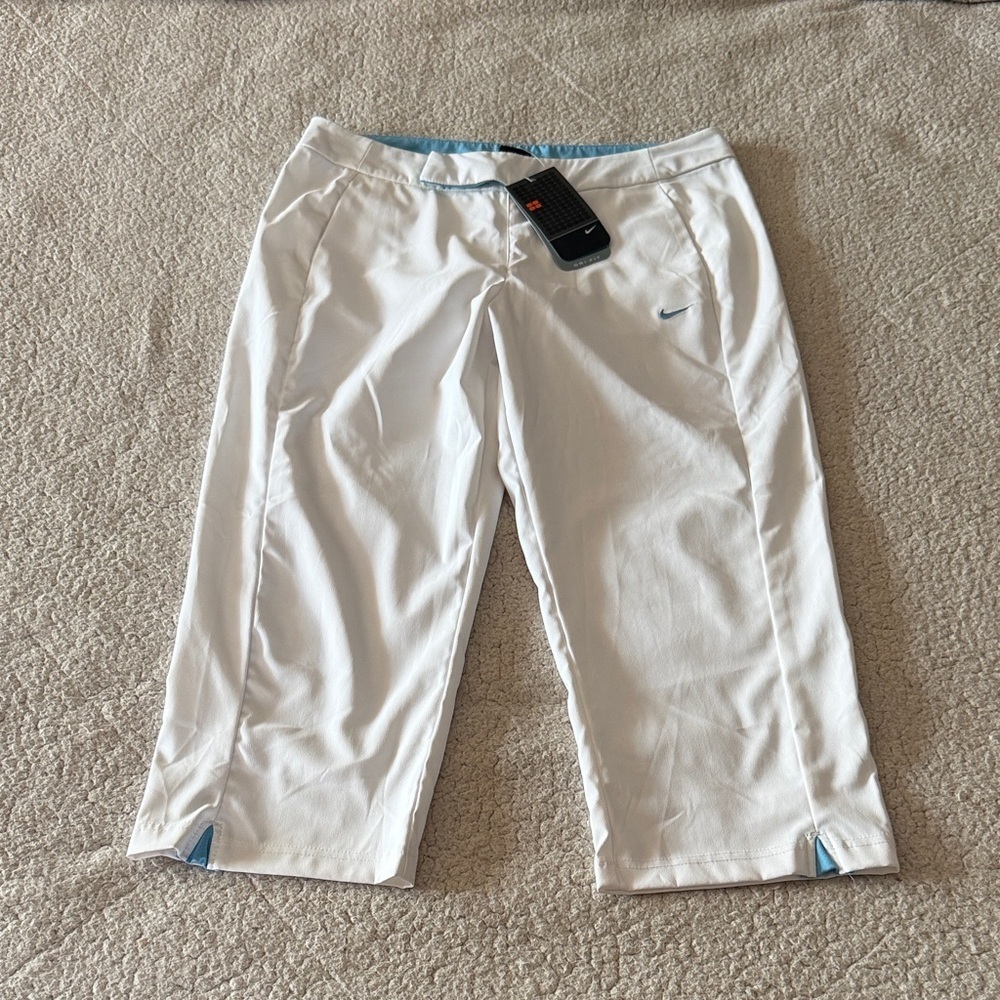 Nike White Cropped Pants with Blue Accents Medium New